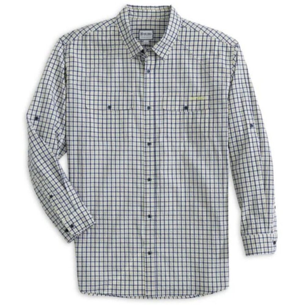 HEYBO Outdoors Navy-Khaki-White Headwaters Seersucker Long Sleeve Shirt Small